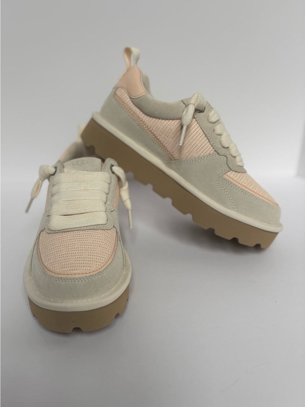 UGG Lo Lowmel Mesh Chunky Sneakers - Cream, Grey and Peach - Women’s Size 6